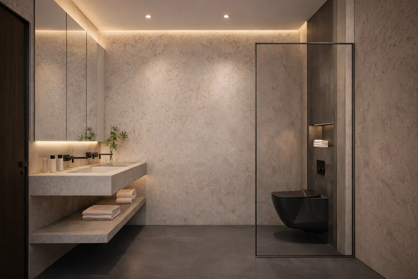 Salle de bain en pierre claire